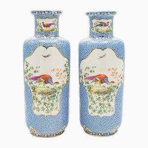 Vasi edoardiani in ceramica con decorazioni floreali, 1910, set di 2