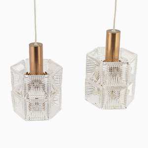Ceiling Lamp in Glass and Brass by Carl Fagerlund for Orrefors, Sweden, 1960s
