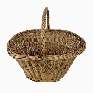 Large French Willow Wicker Basket with Handle, 1960s
