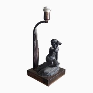 Art Deco Table Lamp with Nude Lady Figure