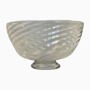 Footed Murano Glass Bowl with White Swirls from Venini, 1960s