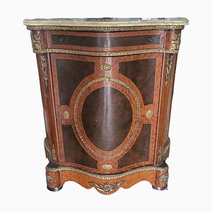 Late 19th Century French Marquetry Cabinet with Marble Top and Bronze Finishes