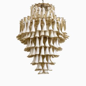 Mid-Century Round Chandelier in White Murano Glass, 2000s