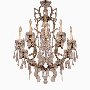 Antique Chandelier with Bohemian Crystal Drops, 1890s