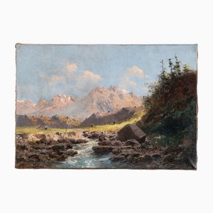Alfred Godchaux, Landschaft der Pyrenäen, 1800er, Öl auf Leinwand