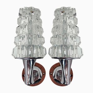 Mid-Century Lead Crystal Glass and Nickel Wall Sconces, 1960s, Set of 2