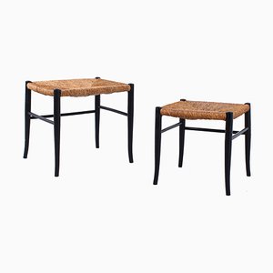 Italienische Black & Rush Hocker im Stil von Gio Ponti, 1960er, 2er Set