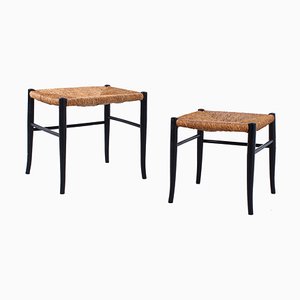Set of Italian Black and Rush Stools in the style of Gio Ponti, 1960s