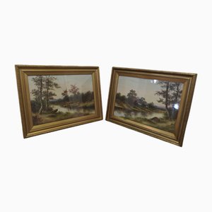 English Artist, Country Scenes, 1800s, Watercolors, Framed, Set of 2
