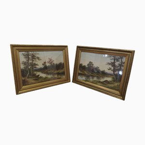 English Artist, Country Scenes, 1800s, Watercolors, Framed, Set of 2