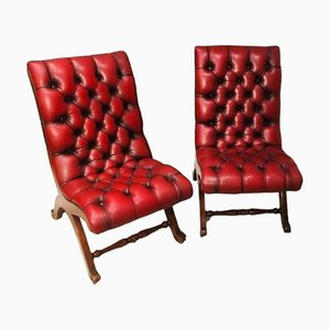 Vintage Spanish Chairs in Mahogany and Leather, 1960s, Set of 2