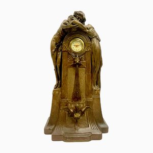 Large French Art Nouveau No 112 Fontaine De Labour Table Clock in Plaster from Lb Deposee, 1890s