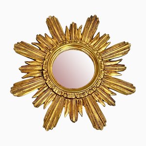 Specchio Sun Mid-Century in legno dorato, anni '60