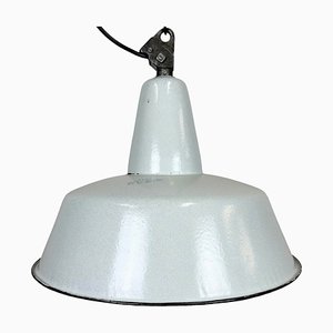 Grande Lampe à Suspension d'Usine Industrielle en Émail Gris de Zaos, 1960s