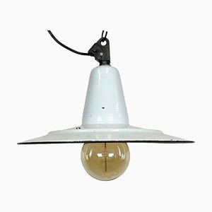 Industrial White Enamel Factory Pendant Lamp, 1960s