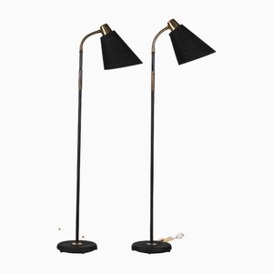 Scandinavian Adjustable Floor Lamps in Black Lacquer and Brass by Josef Frank, 1940s, Set of 2