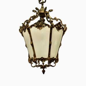 French Rococo Style Brass and Etched Glass Lantern Hall Light, 1920s