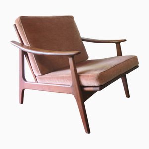 Dänischer Sessel aus Teak & Lachs Mohair, 1960er