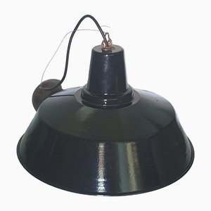 Lampada da soffitto grande industriale smaltata nera, anni '30