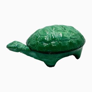 Joyero con forma de tortuga de vidrio de malaquita de Kurt Schlevogt, años 70