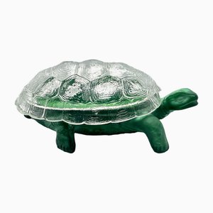 Recipiente en forma de tortuga de vidrio con malaquita de Curt Schlevogt, años 60