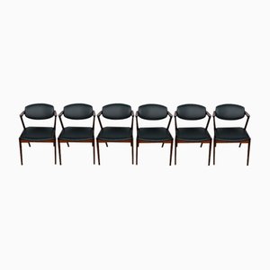 Mid-Century Model 42 Dining Chairs in Rosewood by Kai Kristiansen for Schou Andersen, 1960s, Set of 6