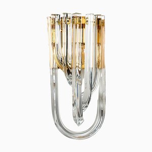 Wall Light in Curved Crystal Glass and Gilt Brass from Venini, Italy, 1960s