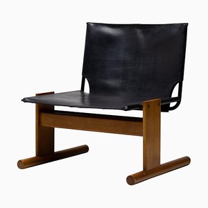 Italian Black Leather Lounge Chair, 1960s