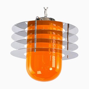 Space Age Lounge Deckenlampe mit Orangefarbenem Glas, 1970er