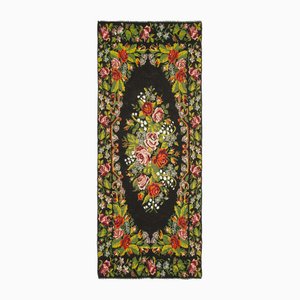 Alfombra de corredor Kilim Rose en negro