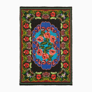 Moldauischer Vintage Kelim Teppich in Schwarz