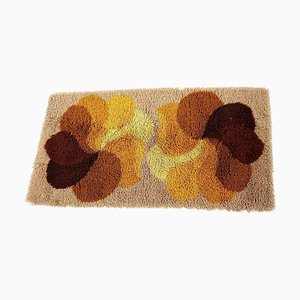 Brown and Yellow Flower Wool Rug attributed to Desso, Netherlands, 1970s