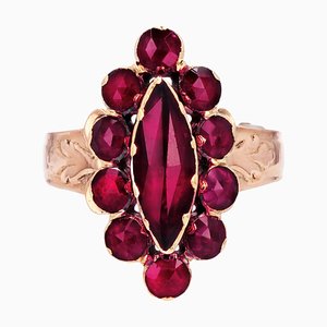 French 19th Century 18 Karat Rose Gold Marquise Ring with Garnet
