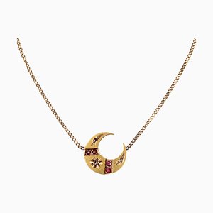 Collier 20e Siècle en Or Jaune 18 Carats Motif Croissant de Lune avec Diamants