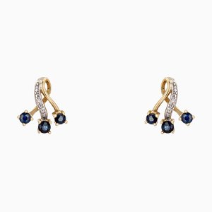 18 Karat Yellow Gold Knot Earrings with Sapphires, Set of 2