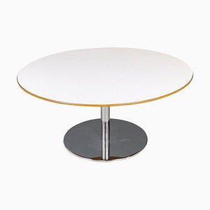 Modern Italian Round Coffe Table in White Wood and Metal, 1980s