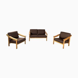 Mid-Century Italian Brown Armchairs & Sofa Loden attributed to Magistretti for Cassina 1960s, Set of 3