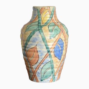 Große Art Deco Vase in Pastellfarbenem Blattwerk von Kensington Pottery