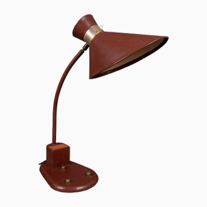 Lámpara de escritorio Diabolo flexible de cuero rojo, años 60