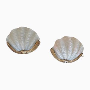 Art Deco Clam Shell-Shaped Wall Lamps in Frosted Glass, 1920s, Set of 2