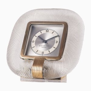 Reloj de mesa Mid-Century de cristal de Murano y latón de Ercole Barovier para Barovier & Toso