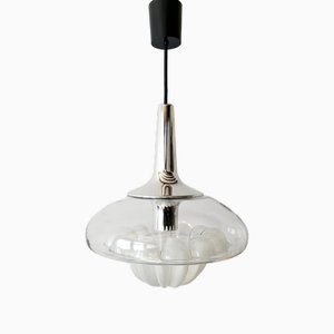 Space Age Pendant Light in Glass and Steel for Peill & Putzler, 1960s