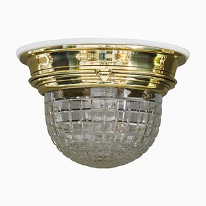 Art Deco Ceiling Lamp with Cut Glass Shade, 1920s