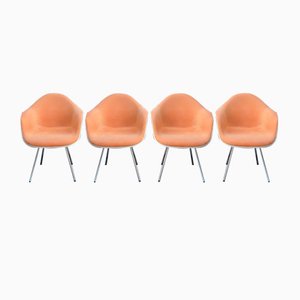 Orangefarbene Esszimmerstühle mit Sitzschale aus Fiberglas und H-Fußgestell von Hermann Miller, 1970er, 4er Set