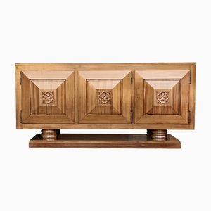 Art Deco Sculpted Mahogany Credenza attributed to Gaston Poisson, France, 1930s