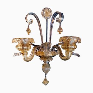 Art Nouveau Italian Murano Glass Wall Sconce in Blown Glass and Gold, 1950s