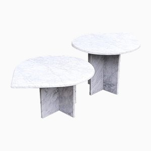 White Carrara Marble Teardrop Side Tables, Germany, 1970s, Set of 2