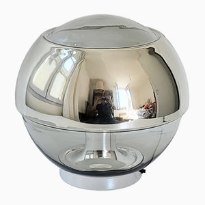 Lámpara de mesa era espacial de acero y vidrio espejo de Peill & Putzler, años 60