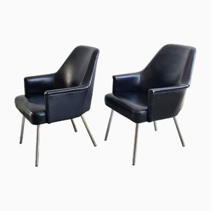 Mid-Century Chairs in Skaï and Steel by Carlo Pagani for Arflex, 1950s, Set of 2