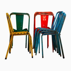 Model T 4 Metal Chairs from Tolix, 1950s, Set of 9